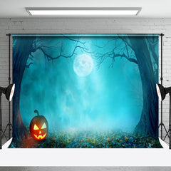 Aperturee - Blue Smoke Tree Horror Pumpkin Halloween Backdrop