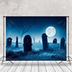 Aperturee - Horror Cemetery Night Moon Halloween Photo Backdrop