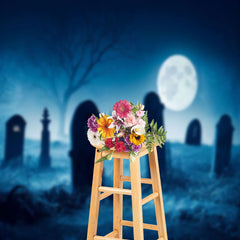 Aperturee - Horror Cemetery Night Moon Halloween Photo Backdrop