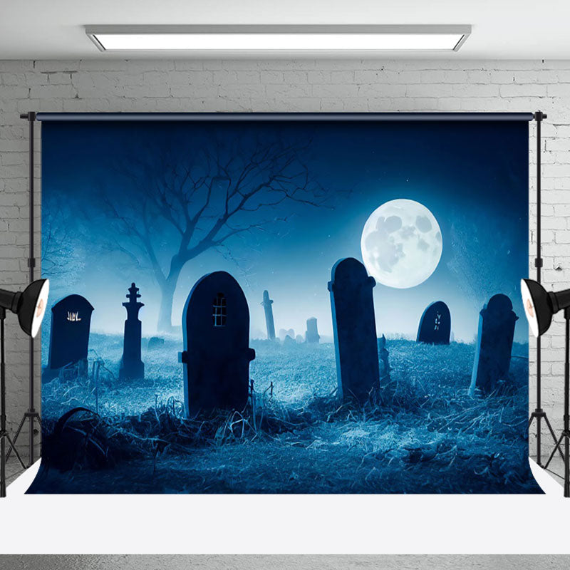 Aperturee - Horror Cemetery Night Moon Halloween Photo Backdrop