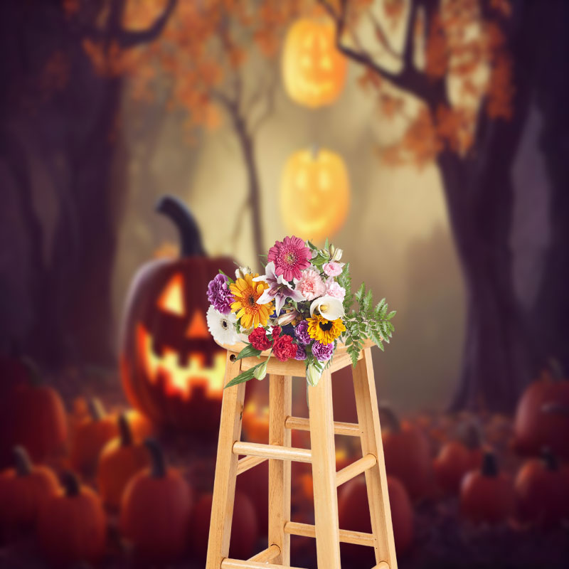 Aperturee - Autumn Pumpkin Harvest Fallen Leaves Photo Backdrop