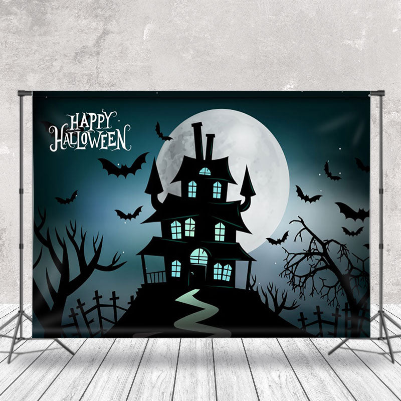 Aperturee - Happy Halloween Black Castle Bat Silhouette Backdrop