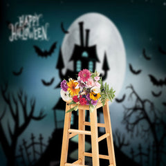 Aperturee - Happy Halloween Black Castle Bat Silhouette Backdrop