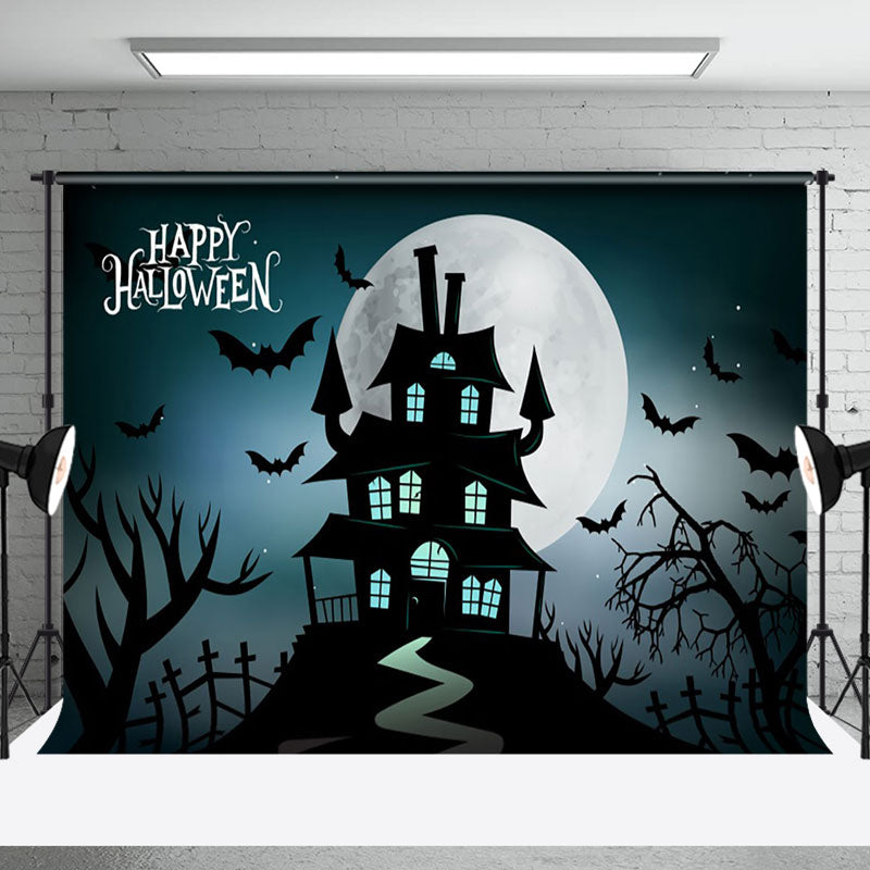 Aperturee - Happy Halloween Black Castle Bat Silhouette Backdrop