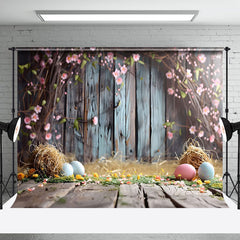 Aperturee - Aperturee Pink Floral Vine Wooden Floor Eggs Easter Backdrop