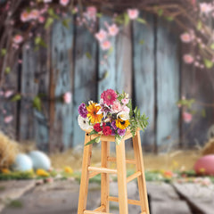 Aperturee - Aperturee Pink Floral Vine Wooden Floor Eggs Easter Backdrop