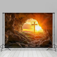 Aperturee - Aperturee Stone Cave Cross Sunset Scenery Easter Backdrop