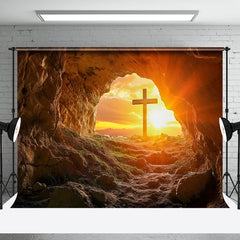 Aperturee - Aperturee Stone Cave Cross Sunset Scenery Easter Backdrop