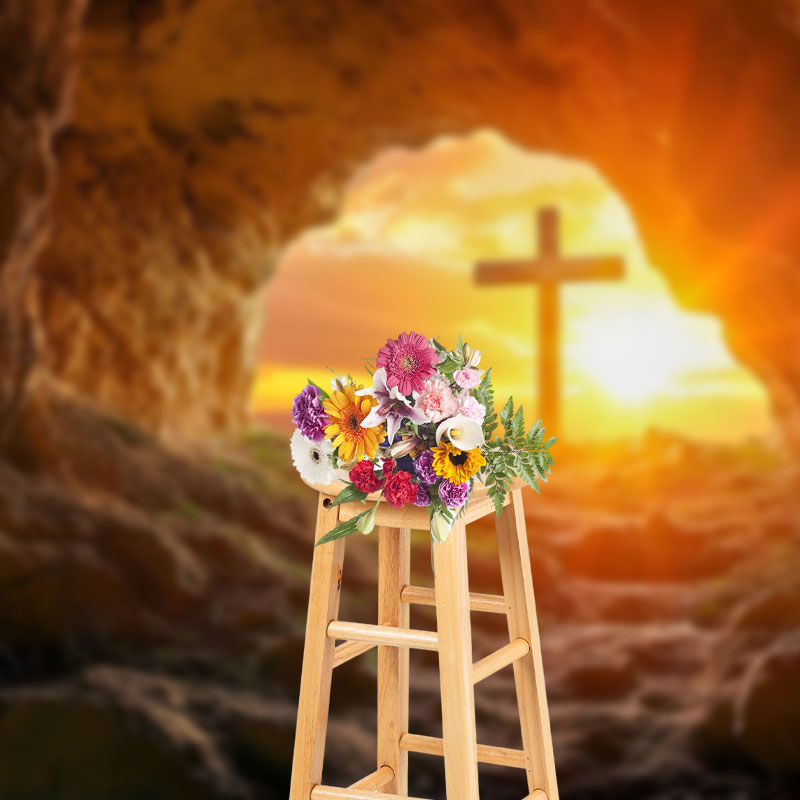 Aperturee - Aperturee Stone Cave Cross Sunset Scenery Easter Backdrop