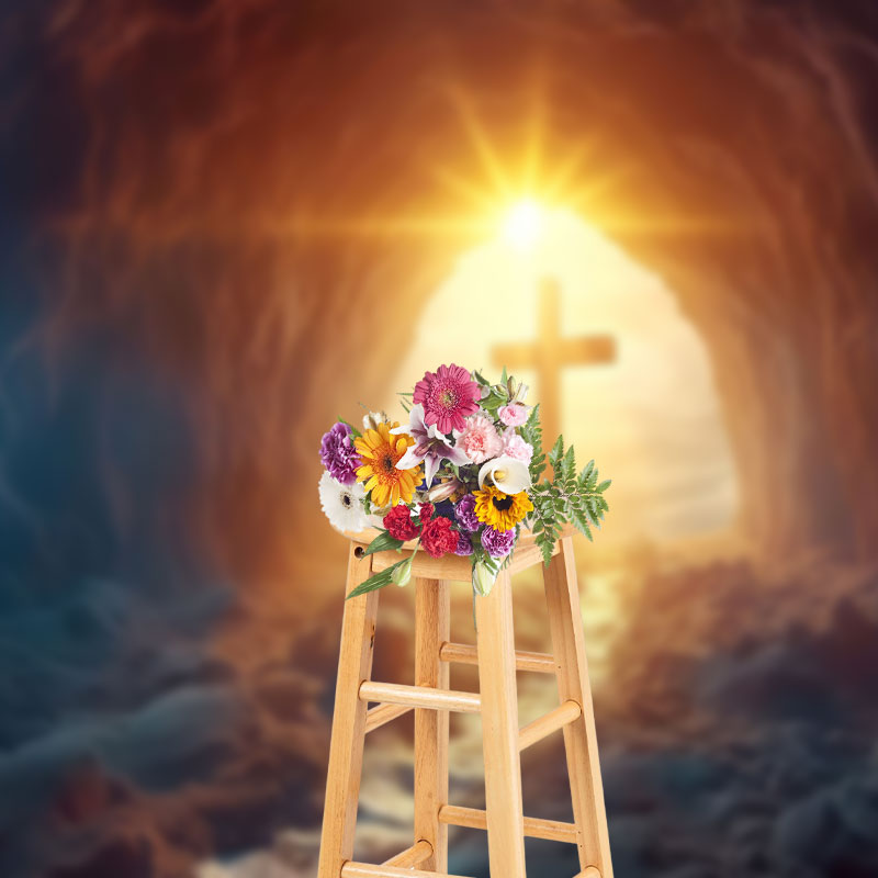 Aperturee - Aperturee Rugged Cave Sunrise Scene Cross Easter Backdrop