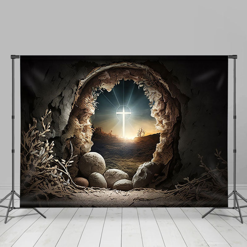 Aperturee - Aperturee Night Cave Holy Lighted Cross Rebirth Easter Backdrop