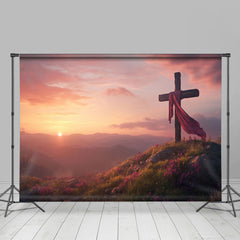 Aperturee - Aperturee Mountain Top Sunrise Rebirth Cross Easter Backdrop