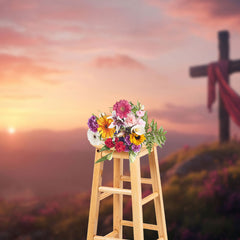 Aperturee - Aperturee Mountain Top Sunrise Rebirth Cross Easter Backdrop