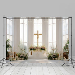 Aperturee - Aperturee Holy Church Cross Greenery Floral Wedding Backdrop