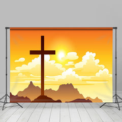 Aperturee - Aperturee Sunset Sky Clouds Mountain Cross Easter Backdrop