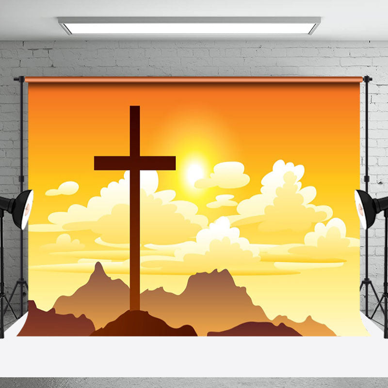 Aperturee - Aperturee Sunset Sky Clouds Mountain Cross Easter Backdrop