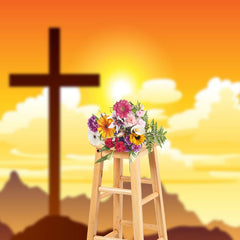 Aperturee - Aperturee Sunset Sky Clouds Mountain Cross Easter Backdrop