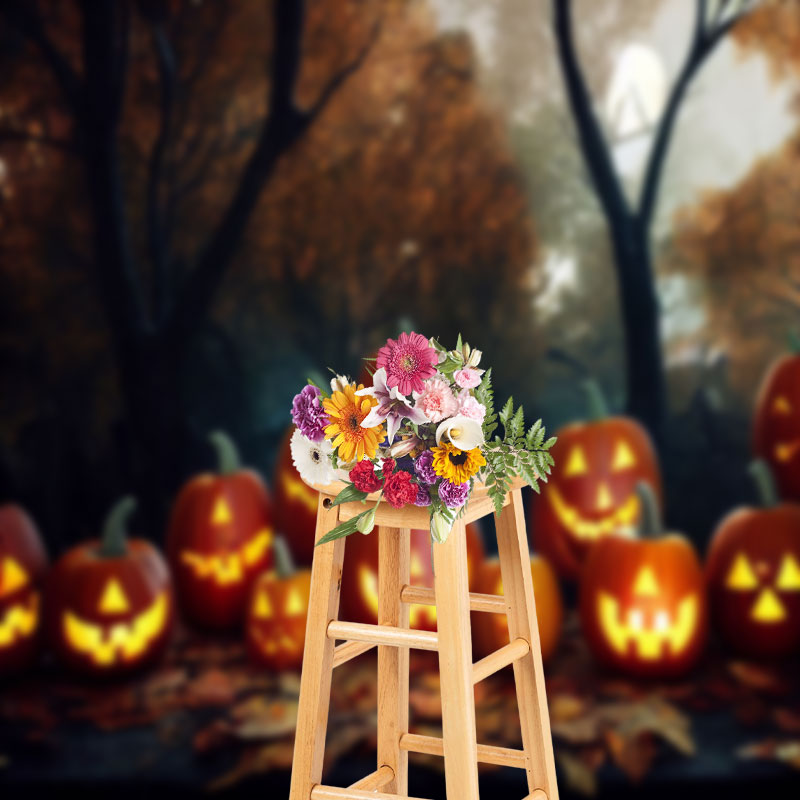 Aperturee - Autumn Forest Pumpkin Pile Photography Backdrop