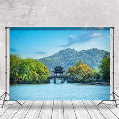 Aperturee - Bridge Ancient Pavilion Landscape Photo Backdrop