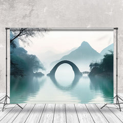 Aperturee - Misty Lake Bridge Landscape Photography Backdrop