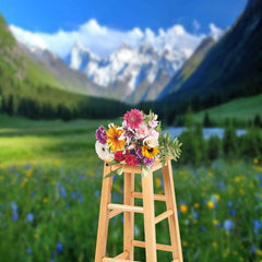 Aperturee - Snow Mountain Grassland Wildflowers Landscape Backdrop