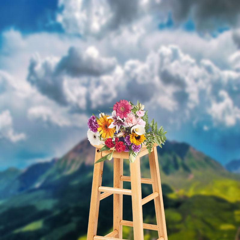 Aperturee - Clouds On Snowy Mountaintop Landscape Backdrop