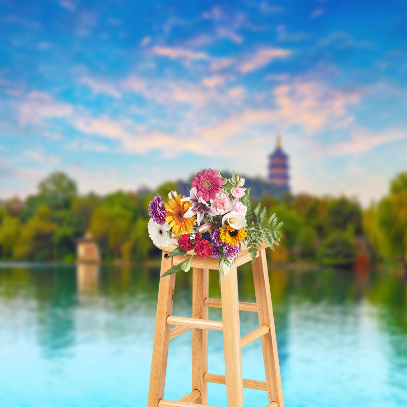 Aperturee - Lakeside Woods Tower Scenery Photography Backdrop