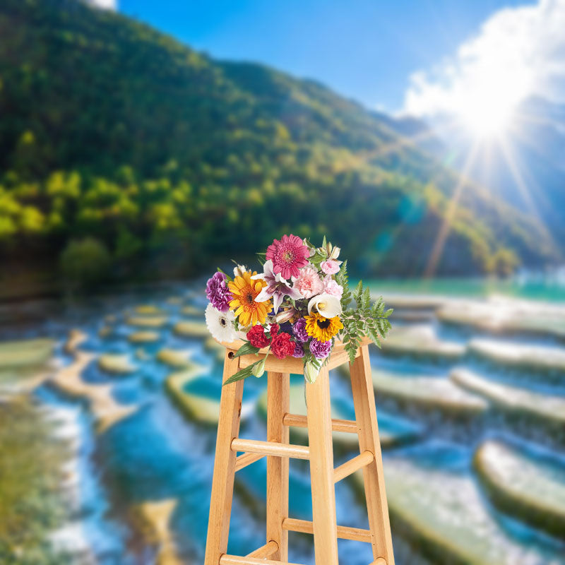 Aperturee - Lake Water Ladder Artificial Landscape Photo Backdrop