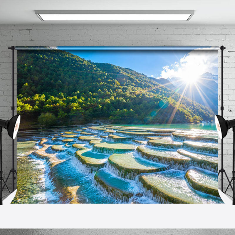 Aperturee - Lake Water Ladder Artificial Landscape Photo Backdrop