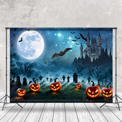 Aperturee - Horror Night Bat Castle Pumpkin Halloween Backdrop