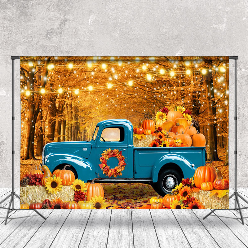 Aperturee - Blue Pickup Pumpkin Autumn Harvest Photo Backdrop