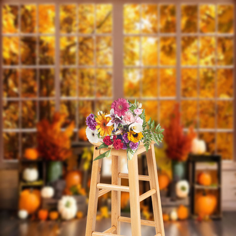 Aperturee - Happy Fall Maple Forest Outside The Window Backdrop