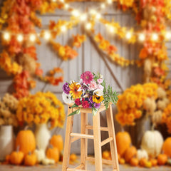 Aperturee - Barn Door Pumpkin Maple Leaf Photography Backdrop