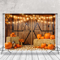 Aperturee - Wooden Barn Door Pumpkin Sunflower Autumn Backdrop