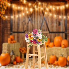 Aperturee - Wooden Barn Door Pumpkin Sunflower Autumn Backdrop