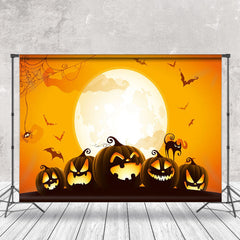 Aperturee - Cartoon Pumpkin Spider Moon Golden Halloween Backdrop