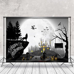 Aperturee - Cartoon Spooky Castle Wolf Witch Halloween Backdrop