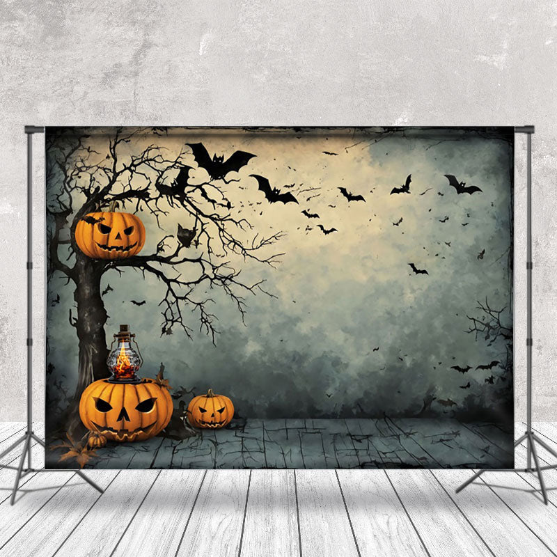 Aperturee - Painting Pumpkin Bat Tree Halloween Photo Backdrop