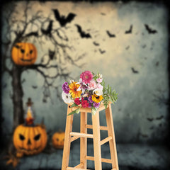 Aperturee - Painting Pumpkin Bat Tree Halloween Photo Backdrop