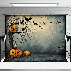 Aperturee - Painting Pumpkin Bat Tree Halloween Photo Backdrop