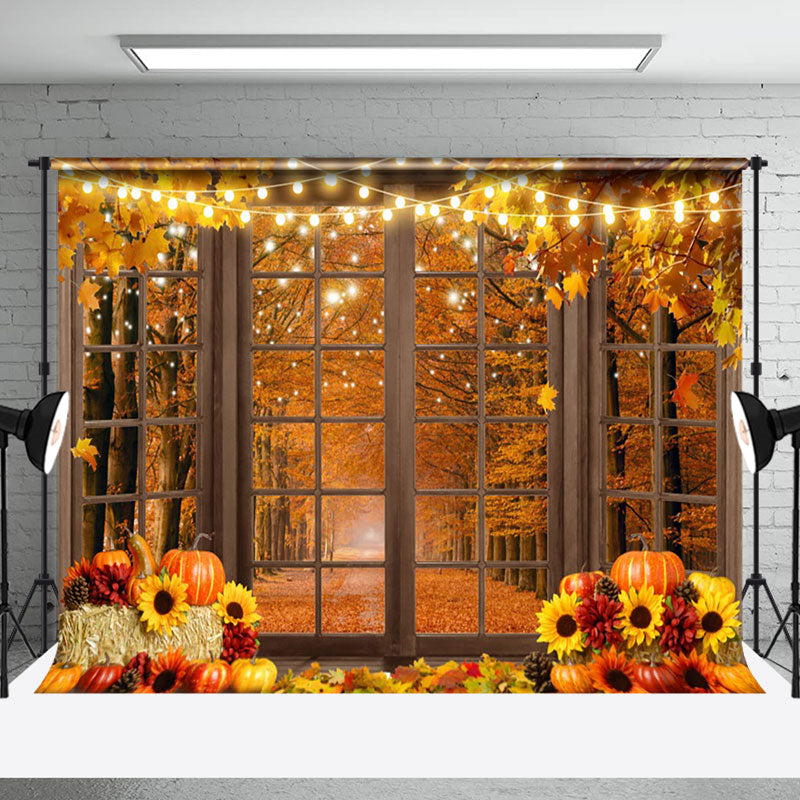 Aperturee - Fallen Leaves In Maple Forest Outside Window Backdrop