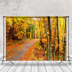 Aperturee - Autumn Forest Road Fallen Leaves Photography Backdrop