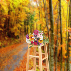 Aperturee - Autumn Forest Road Fallen Leaves Photography Backdrop