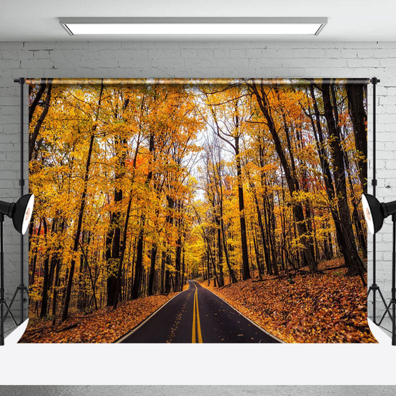 Aperturee - Autumn Asphalt Road Forest Photography Backdrop