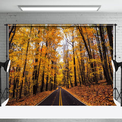 Aperturee - Autumn Asphalt Road Forest Photography Backdrop