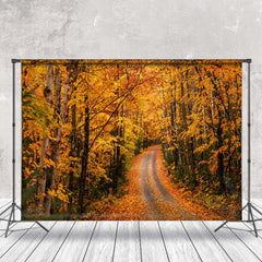 Aperturee - Autumn Forest Road Covered With Fallen Leaves Backdrop