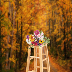 Aperturee - Autumn Forest Road Covered With Fallen Leaves Backdrop