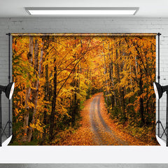 Aperturee - Autumn Forest Road Covered With Fallen Leaves Backdrop