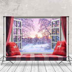 Aperturee - Aperturee Winter Sunset Cozy Bay Window Christmas Backdrop