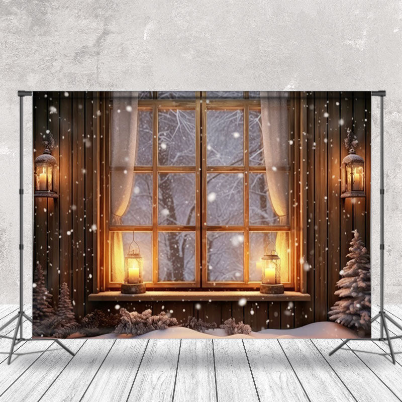 Aperturee - Aperturee Pine Trees Candlelight Window Christmas Backdrop